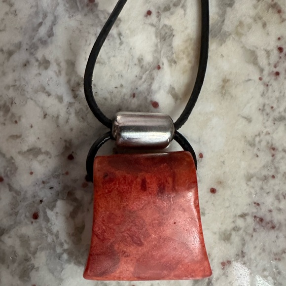 Silpada Sponge Coral Necklace Sterling Bead Black Leather Necklace 925 - Picture 6 of 7